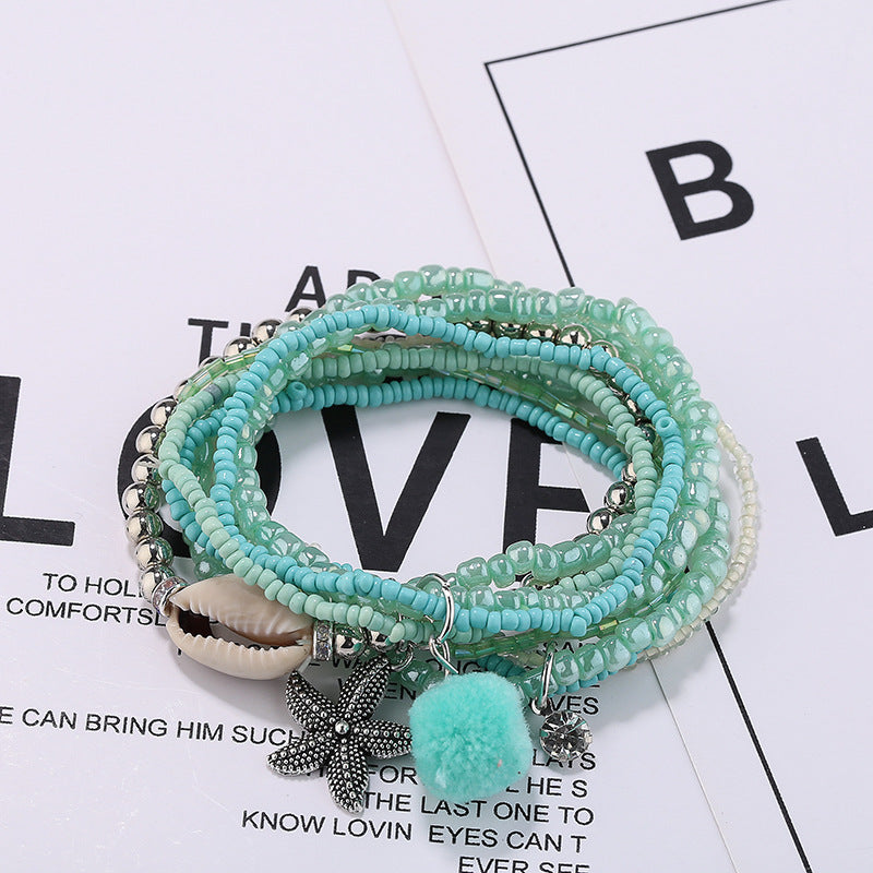 Wholesale Millet Bead String Elastic Multi-layer Shell Bracelet